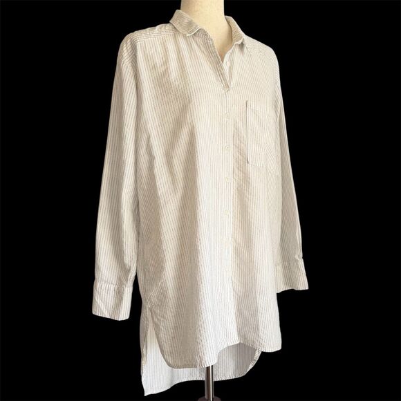 By Anthropologie Shirt Dress M White Striped Preppy Coastal Grandma Beachy Vacay - Picture 12 of 12